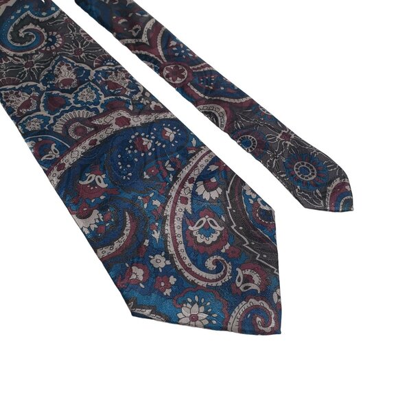 Manhattan Vintage Designer Floral Blue Maroon Silver Work Office Necktie Tie - Picture 2 of 5